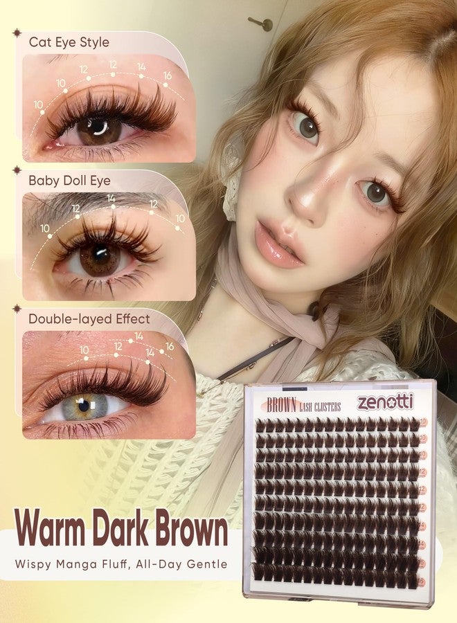 zenotti Brown Lash Clusters with Spikes Dark Brown Manga Lash Clusters Wispy Cluster Eyelash Extensions Fluffy Fairy Individual Lash Extensions 160PCS DIY Anime Eyelash Clusters 10-16mm by zenotti - Image 3